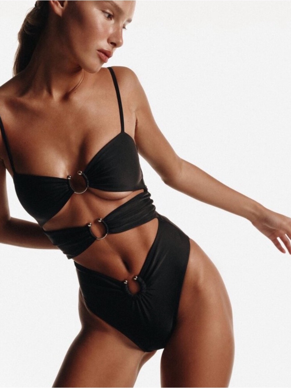 Black Ring-Accent Cutout Bodysuit FINAL SALE